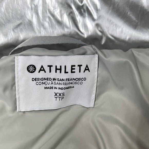 ATHLETA Downtown Metallic Puffer Vest Down Fill Silver Sz XXS NWOT #983667 - Picture 7 of 8